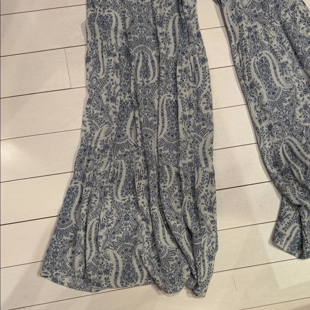 Smocked Paisley Wide-Leg Jumpsuit - Blue